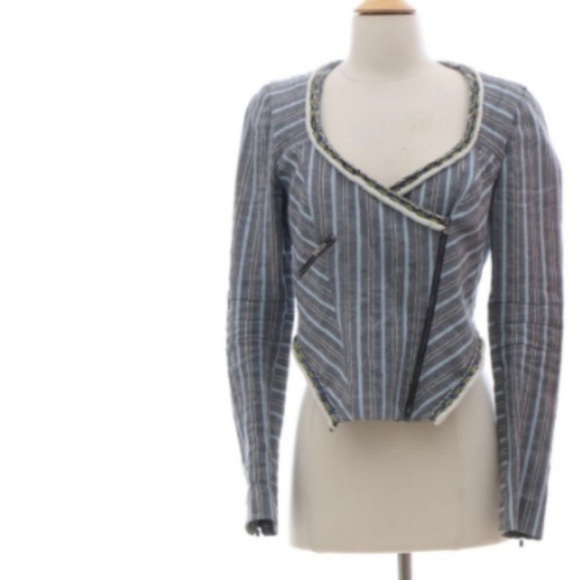 Rebecca Minkoff Striped Linen Blend Jacket - Picture 2 of 7